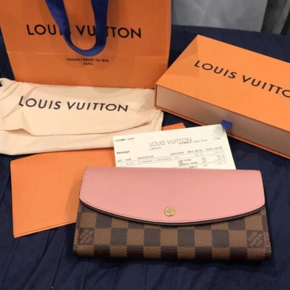 Louis Vuitton pink Normandy wallet Damier Ebene